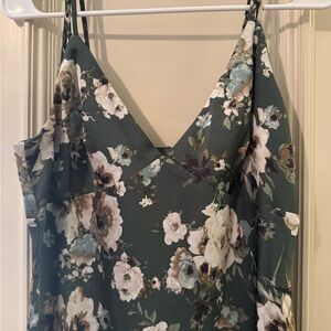 Blu Pepper Floral Silky Dress in Green and Cream NWT